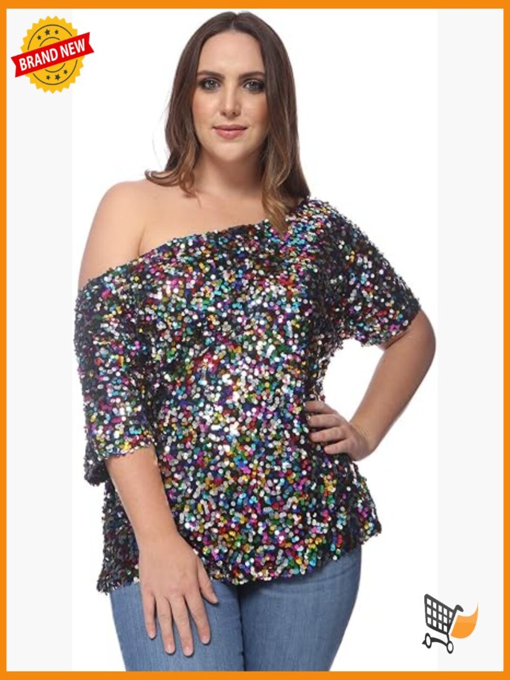Plus Sequin One Shoulder Short Sleeve Party Club Top